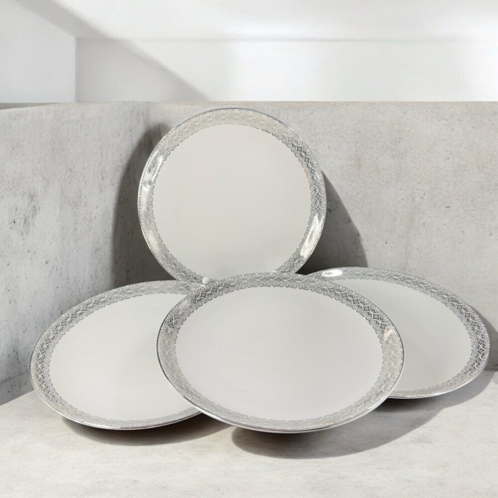 Winterling Schwarzenbach Bavaria Porcelain Dish Plate Platinum Germany Set 4 VTG